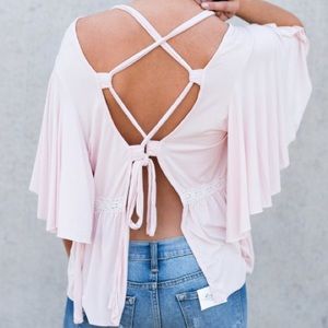 Blush colored self-tie POL babydoll top